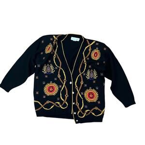 Vintage Norton McNaughton Black Metallic 80’s Cardigan Shoulder Pads Size Large
